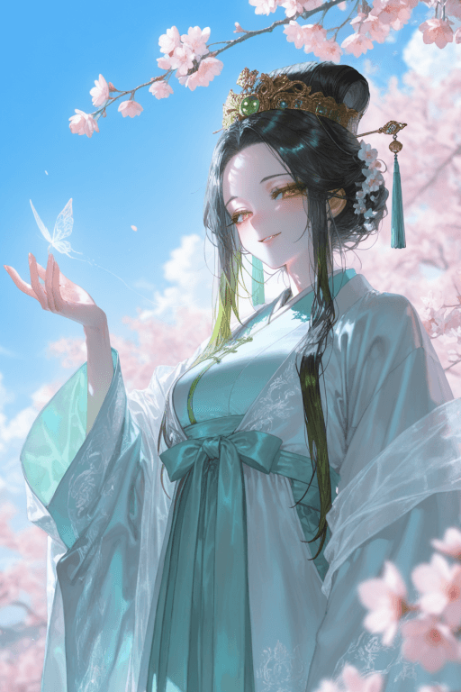 《广袖一拂千山静,回眸一笑百花春》